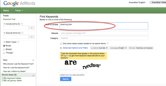 Google keywords tool